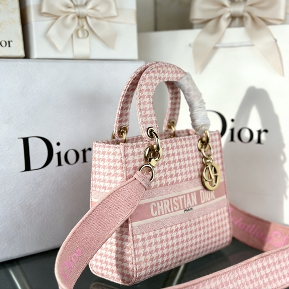 <AUTHENTIC>Christian Dior Houndstooth Lady  Bag Pink Elegance - Picture 4 of 6